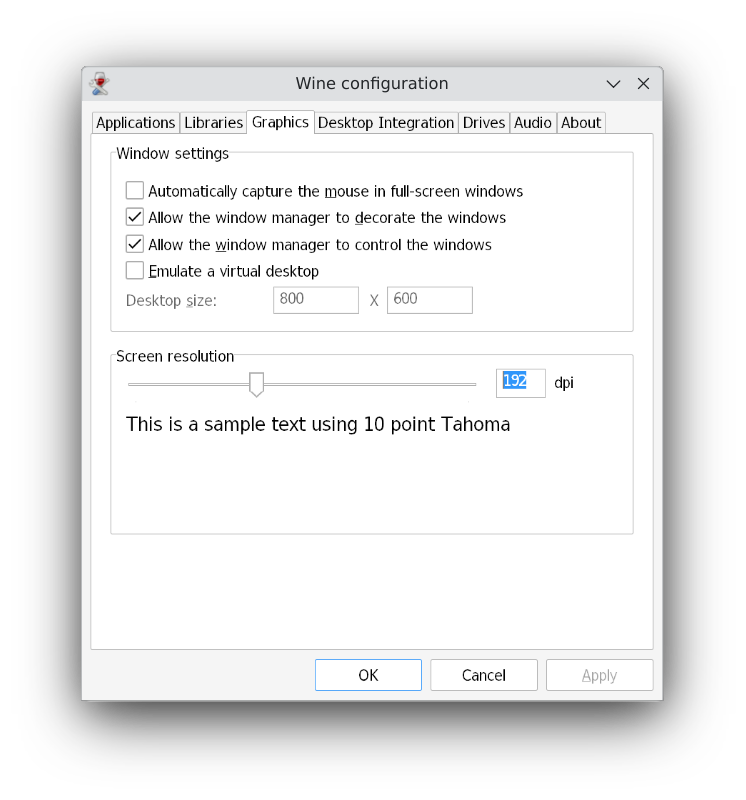 Winecfg, graphics tab
